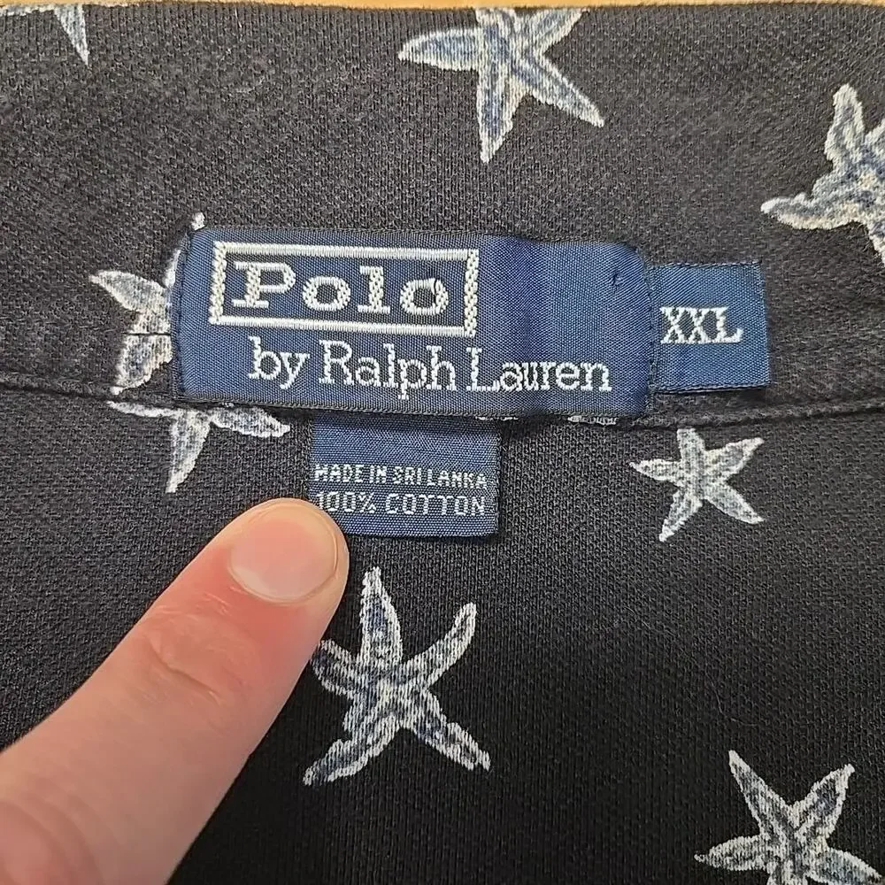 Vintage Polo Ralph Lauren Polo Shirt Mens Size XXL Navy Starfish All Over Print